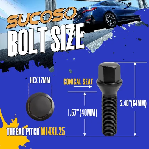 Miniatura 2 de SUCOSO 20 piezas de pernos de rueda extendidos M14x1.25 para 328i I3 335i I8 M2 M3 M4 M5 F80 F10 X2 X4 X6 Mini, pernos de rueda de vástago cónico