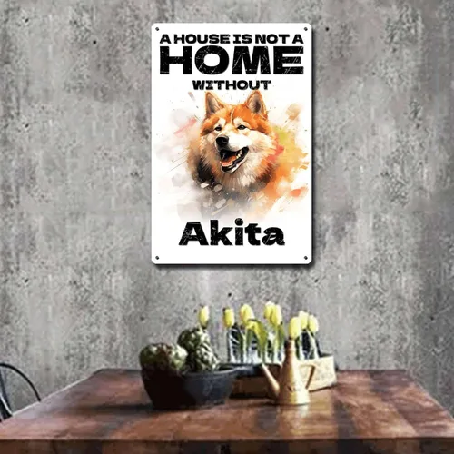 Miniatura 3 de Letrero de metal de hojalata vintage con diseño de perro, arte de pared con texto en inglés "A House is Not A Home Without Akita Outhouse