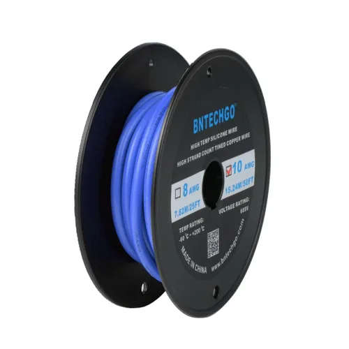 Miniatura 28 de BNTECHGO Carrete de alambre de silicona calibre 10 de 25 pies, alambre de cobre estañado trenzado de 10 AWG, color azul flexible