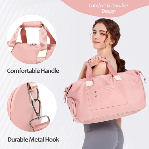 Miniatura 2 de Bolsa deportiva para gimnasio, bolsa de viaje con bolsillo húmedo y compartimento para zapatos, bolsa de fin de semana para mujeres y hombres, Rosado