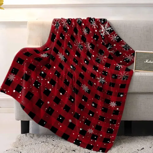 Miniatura 4 de Manta de Navidad para sofá, manta de lana cuadriculada roja, suave, acogedora y cálida, manta de franela con copos de nieve para cama, sofá, silla