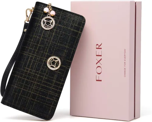 Miniatura 7 de FOXER - Billetera de piel para mujer, con dos divisiones, tarjetero y correa para la muñeca