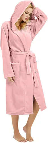 Miniatura 51 de HEARTNICE Bata de forro polar con capucha para mujer, bata de baño suave para mujer, bonito abrigo largo para casa