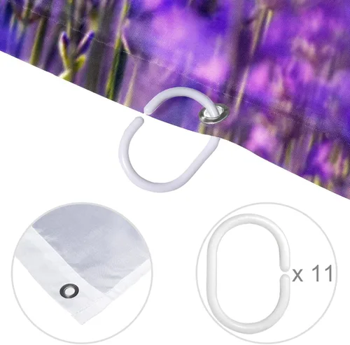 Miniatura 4 de KXO Cortina de ducha de flores de lavanda púrpura malva, impermeable, lavable, juego de cortinas de baño de poliéster con ganchos, 72 x 72 pulgadas