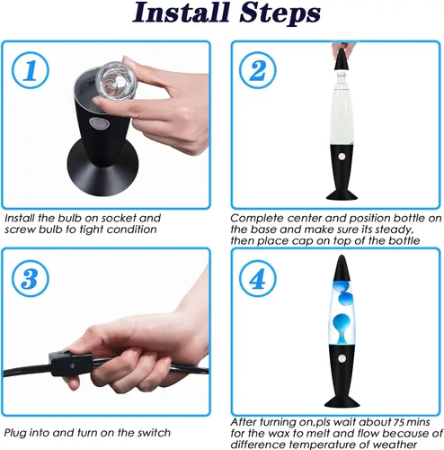 Miniatura 6 de Vanful Lámpara de Movimiento Líquido de Magma Azul de 16 Pulgadas con Base Negra, Lámparas de Purpurina para Adultos y Niños Alimentada por Cable