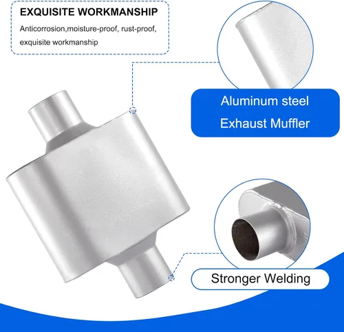 Miniatura 4 de Silenciador de escape universal, silenciador de acero aluminizado con sonido agresivo, silenciador de carreras de rendimiento de 2 cámaras