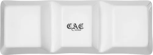 Miniatura 3 de CAC China CN-3T7 Bandeja dividida de 7 pulgadas por 2-1/2 pulgadas, 1.5 onzas, 3 bandejas rectangulares de porcelana súper blanca con 3