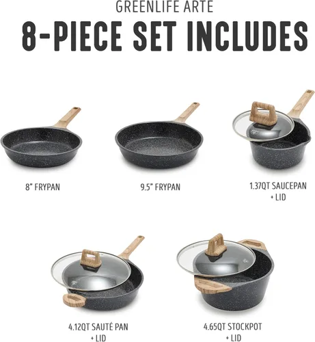 Miniatura 4 de GreenLife Juego de utensilios de cocina antiadherentes de cerámica de 8 piezas, apto para inducción, no tóxico, sin PFAS, apto para lavavajillas