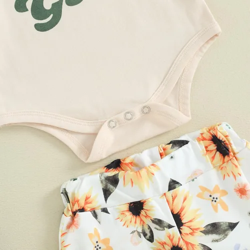 Miniatura 90 de Sejardin Ropa de verano para bebé y niña, recién nacida, manga corta, con letras, mameluco elástico con diadema