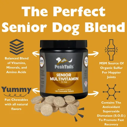 Miniatura 4 de Multivitamínico senior para perros – 150 tabletas con MSM, superóxido dismutasa, vitamina C y 19 nutrientes esenciales – Apoya la salud