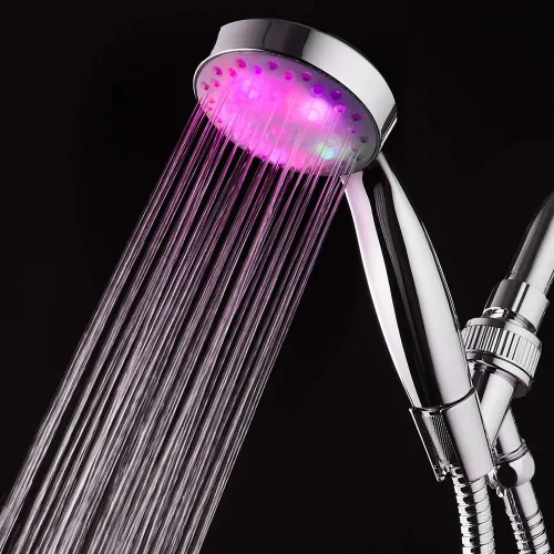 Miniatura 5 de Cabezal de ducha LED KAIREY con mango 7 colores que cambian automáticamente, luz de ducha que se enciende con mango pulido cromado con manguera