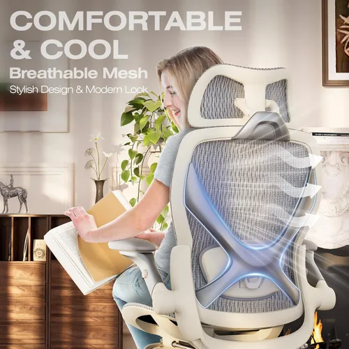 Miniatura 8 de ELABEST X100 Silla de oficina ergonómica con reposapiés, silla de escritorio grande y alta con brazos abatibles 5D, soporte lumbar 3D ajustable