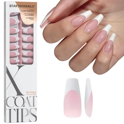 Miniatura 30 de BTArtboxnails XCOATTIPS - Uñas a presión, puntas cortas de almendra con gel de uñas, dúo protector francés, lámpara de uñas, gel suave todo en uno