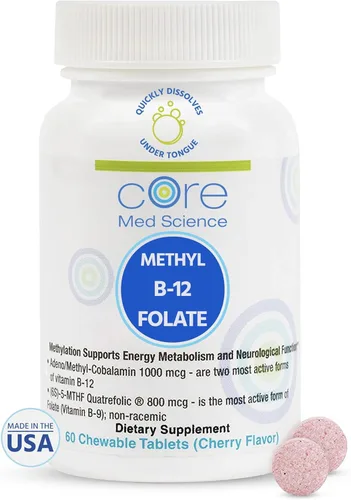 Core Med Science Suplemento de folato de metilo B12 para mujeres y hombres – 5 píldoras -MTHF que apoyan la salud del estado de ánimo, cognitiva y