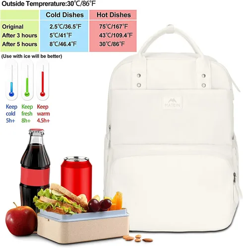 Miniatura 2 de MATEIN - Mochila para mujer con fiambrera, mochila de 17 pulgadas con compartimento refrigerado para contenedores de almuerzo, mochila grande