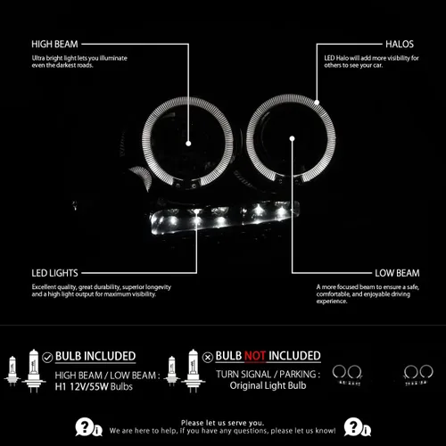 Autozensation Compatible con Ford F-150 2009-2014, conjunto de faros delanteros izquierdo y derecho, faros delanteros Halo LED negro brillante con