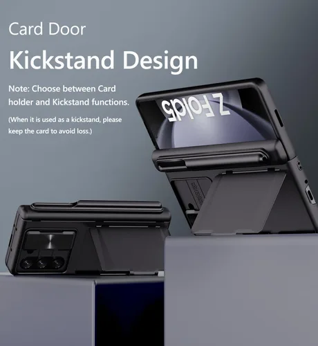 Miniatura 7 de Vihibii Funda para Samsung Galaxy Z Fold 5 con soporte para S Pen, tarjetero y cubierta de lente deslizante, protector de pantalla y protección