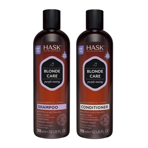 HASK Blonde Care - Juego de champú + acondicionador para cabello rubio, sin sulfatos, sin gluten, vegano, seguro para el color, 12 onzas cada uno