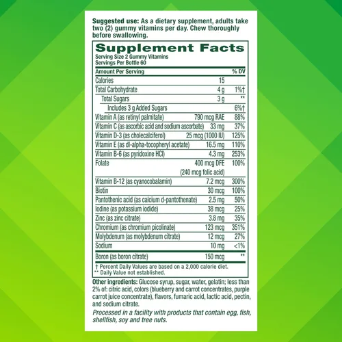 Miniatura 7 de Vitafusion Suplemento vitamínico en gomitas para adultos para hombres, sabor a bayas, A, C, D, E, B6, B12, diario, 120 unidades, suministro para 60