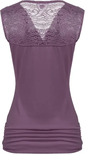 Miniatura 4 de Zeagoo - Camiseta sin mangas elástica de cuello holgado y fruncido, con drapeado lateral, para mujer