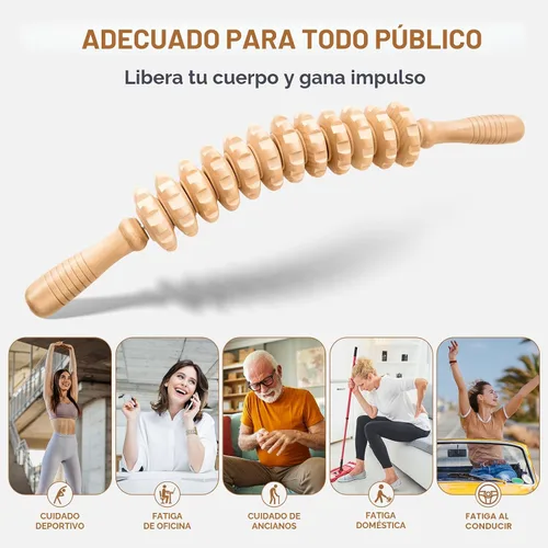 Miniatura 5 de Rodillo de masaje de madera para piernas y muslos, herramienta de mano para alivio muscular, drenaje linfático y escultura corporal, masajeador
