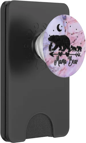 Miniatura 7 de Black Mama Bear and Three Cubs On Pink Gray Blue PopSockets PopGrip: agarre intercambiable para teléfonos y tabletas