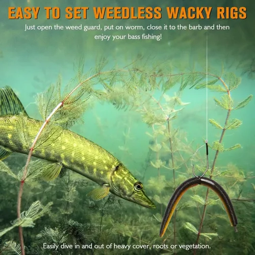 Miniatura 4 de Dovesun Weedless Worm Hooks Wacky Rig Hooks Texas Rig Hooks 30PCS Professional V Bass Fishing Hooks for Freshwater Saltwater 1/0 2/0 3/0