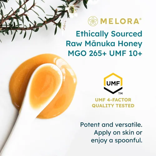 Miniatura 5 de Melora Miel de manuka cruda de Nueva Zelanda UMF 10+ MGO 265+ Tarro de 8.8 onzas Seguro para el cuidado de la piel Alternativa al azúcar