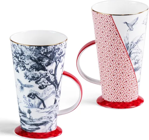 Miniatura 17 de KAMMAK Tazas de café de cerámica de 18 onzas de alto, juego de 2 tazas de té grandes con asa, tazas de té vintage, taza de capuchino para latte
