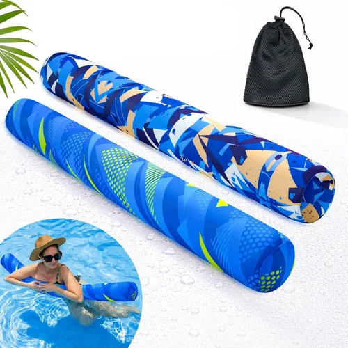 Miniatura 6 de Fideos inflables para piscina, paquete de 2 de tela suave de secado rápido cubiertos, fideos flotadores grandes para piscina, flotadores premium