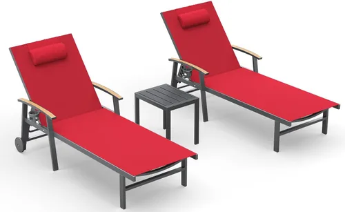 Miniatura 46 de Ciokea Sillón para exteriores con almohada, tumbona de aluminio de 5 posiciones con ruedas y reposabrazos, silla de piscina resistente de 400 libras