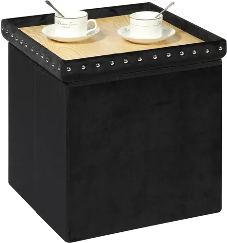 B FSOBEIIALEO - Otomana de almacenamiento con forma de cubo plegable con capuchón - Otomanas con almacenamiento, cubierta de mesa de café, taburete
