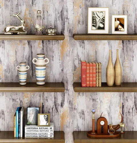 Miniatura 6 de Livelynine Papel tapiz de hormigón metálico para despegar y pegar para dormitorio, papel de contacto de concreto de vinilo para paredes, papel tapiz