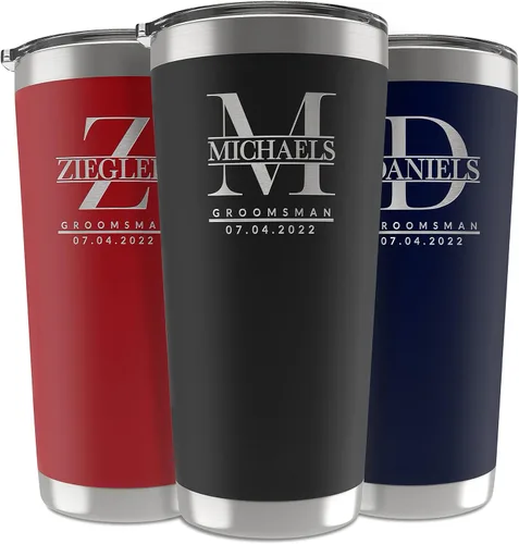 Miniatura 8 de Regalos de padrinos de boda, vaso personalizado con inicial grabada, nombre y título, 20 onzas, 3 colores, vaso de acero inoxidable de doble pared