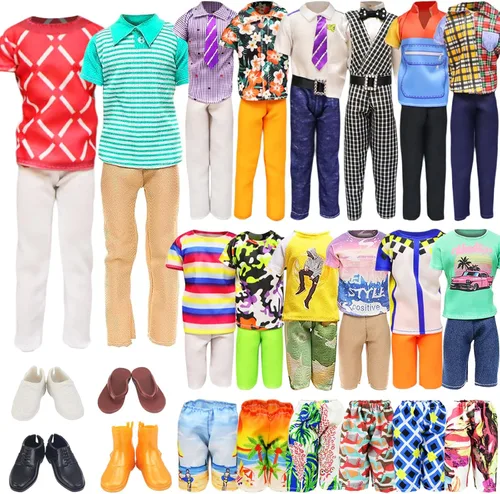 Ecore Fun 11 artículos 11.5 pulgadas ropa y zapatos para muñeco de niño - 5 conjuntos de ropa casual de moda, 2 trajes de baño, 4 pares de zapatos