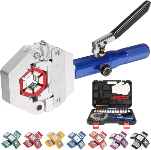 Miniatura 6 de Herramienta de prensado de manguera hidráulica con 7 troqueles a presión manual para manguera de CA, línea automática de A/C, herramienta
