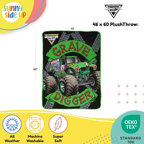 Miniatura 3 de Manta de felpa Monster Jam de Sunny Side Up – Mide 46 x 60 pulgadas – Ropa de cama para niños súper suave y acogedora de forro polar. Negro