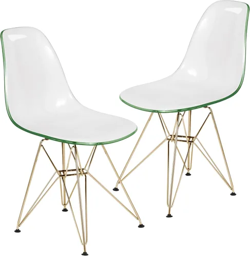 Miniatura 18 de LeisureMod Cresco Silla de comedor de acrílico moldeado con base Eiffel de metal dorado y diseño de respaldo curvado, silla auxiliar ligera