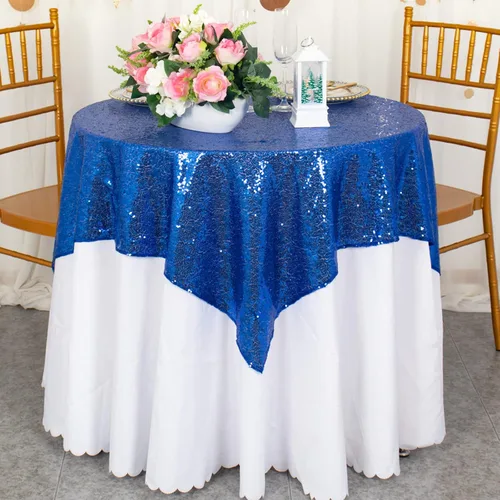 Miniatura 43 de ShinyBeauty Mantel Cuadrado Pequeño de 36 x 36 Pulgadas Mantel de Lentejuelas Azul Bebé Cubierta de Mesa con Purpurina Superposición Cuadrada