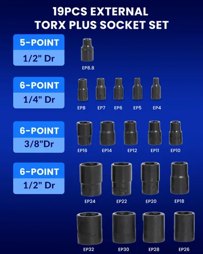 Miniatura 3 de Juego de llaves de vaso externas Torx Plus de 6 puntos EP Socket EP4, EP5, EP6, EP7, EP8, EP10, EP11, EP12, EP14, EP16, EP18, EP20, EP22, EP24