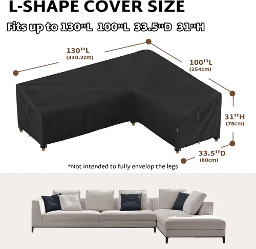 Miniatura 3 de iBirdie Funda para muebles de patio al aire libre de 130 x 100 pulgadas, 128 x 99 pulgadas, 126 x 98 pulgadas, sofá modular en forma de L, Negro
