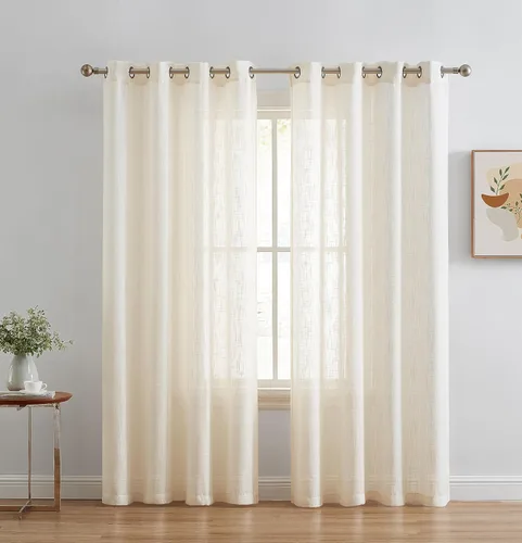 Miniatura 33 de HLC.ME - Cortinas de lino sintético con textura semitransparentes que mantienen la privacidad y filtran la luz, con ojales, cortas y de tela delgada