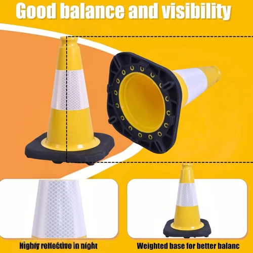 Miniatura 4 de BESEA Paquete de 4 conos de tráfico amarillos de 12 pulgadas con collar reflectante de 4 pulgadas, conos de seguridad de PVC resistentes con base