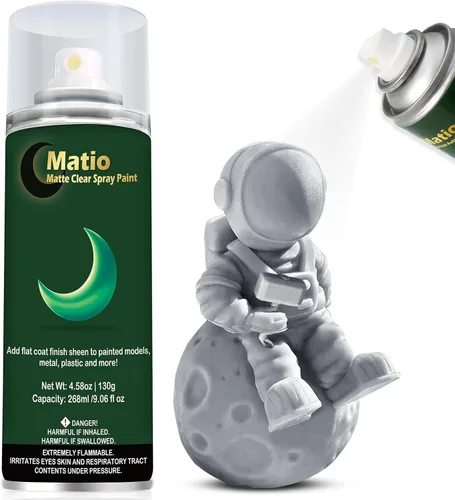 Matio Pintura en aerosol mate transparente, 4.58 oz/ 130 g, acabado mate, pintura en aerosol, 9.1 fl oz sellador en aerosol para artes y