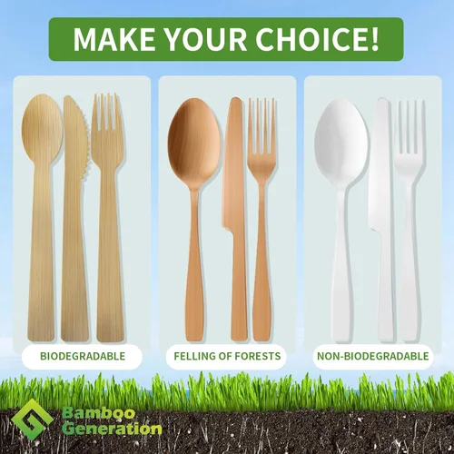 Miniatura 6 de Tenedores 100% de bambú – Utensilios desechables, biodegradables y compostables, cubiertos reutilizables o desechables para bodas, campamentos