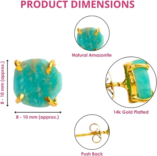 Miniatura 66 de Gempires Natural Raw Prong Setting Stud Earrings, 8-10 mm Crystals Earring, Handmade Jewelry, Gift for Her