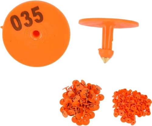 100 etiquetas de oído para ganado de oveja, cabra, número 001-100 | Plastic Anti Dropping Round Ear Tag for Cow Pig Dog Deer Horse Farm Animal