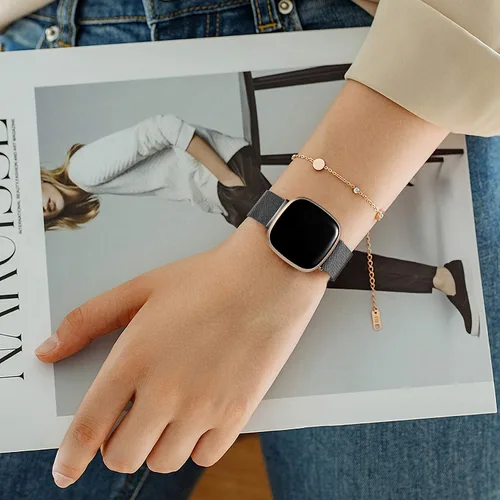 Miniatura 7 de Compatible con Correas Fitbit Sense Versa 4 Sense 2 y Versa 3 para Hombres Mujeres, Correa de Reemplazo de Malla Metálica Transpirable de Acero
