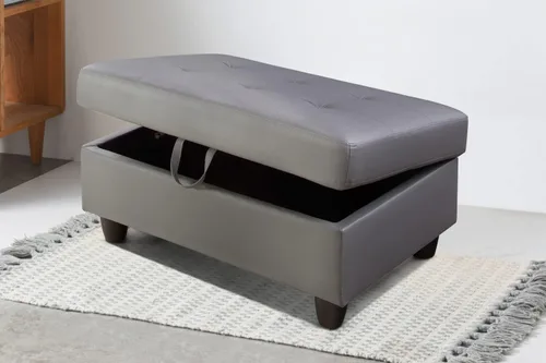Miniatura 3 de Almacenamiento otomano, 35 pulgadas de ancho, mesa de centro moderna de mediados de siglo, reposapiés otomano, taburete de cuero sintético a rayas