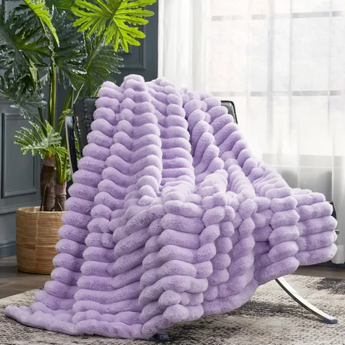 Miniatura 60 de Cozy Bliss Manta de Tiro de Piel Sintética para Sofá, Manta de Felpa Acogedora y Cálida a Rayas para Sofá Dormitorio Sala de Estar, 50 x 60 Pulgadas